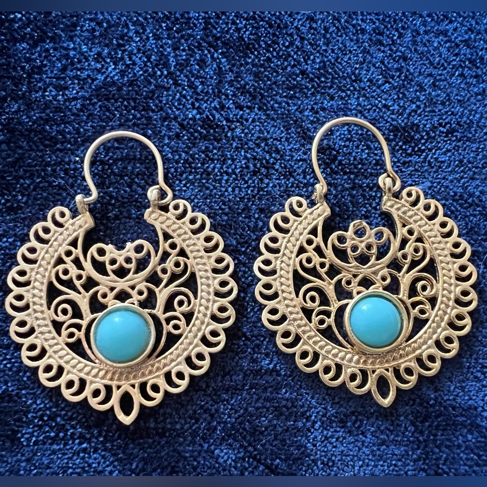 Turkish Gold and Turquoise Earrings